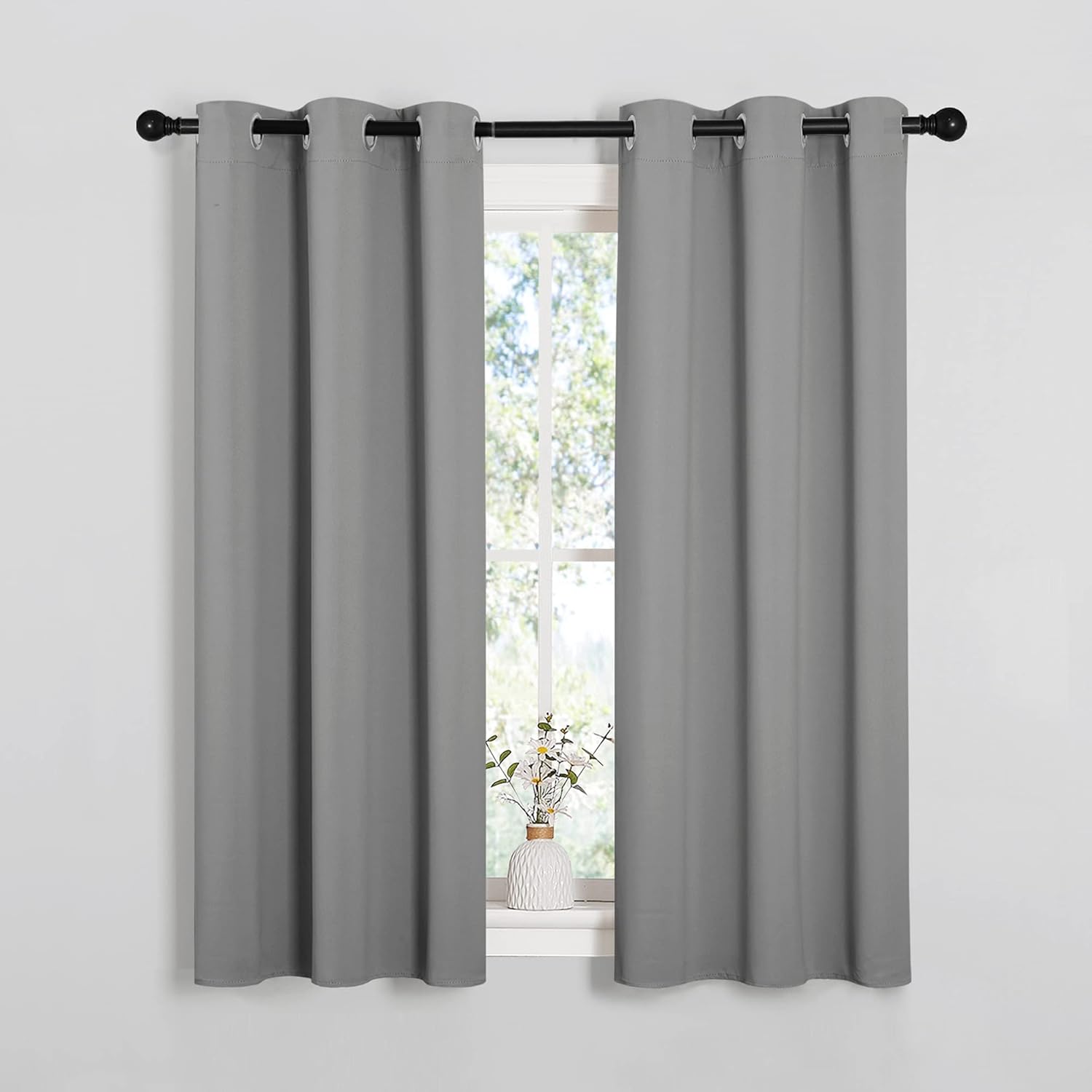 NICETOWN Blackout Curtains - Thermal Insulated Drapery Panels | Solid Ring Top, 34 x 54 Inches, Silver Grey