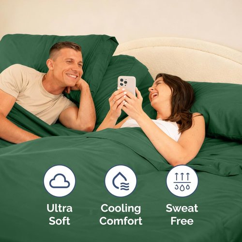 Flex Top Split Head King Sheet Set - Comfy, Breathable & Cooling Luxury Bedding - Deep Pockets - Emerald Green