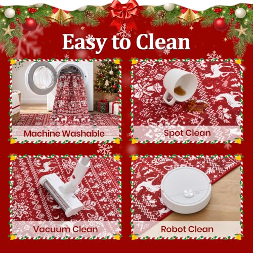 Miukiki 2x8 Christmas Runner Rug Red Non-Slip Washable Kitchen Hallway Decor
