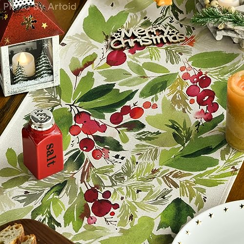 Holly Christmas Table Runner 13 x 108 in Green by Artoid Mode