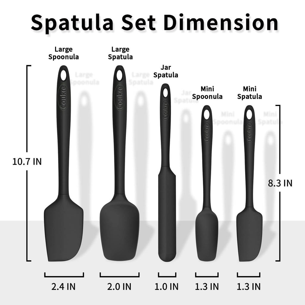 Coukre Silicone Spatula Set of 5,High Temperature Resistant, Food Grade Silicone, Dishwasher Safe, for Baking, Cooking (Pure Black)