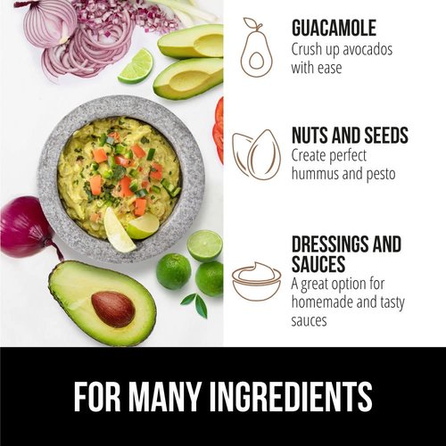 GORILLA GRIP 100% Natural Granite Stone Mortar and Pestle Set, 2 Cup, Non-Scratch Base, Heavy Duty Unpolished Molcajete Guacamole Salsa Bowl, Grind Seeds, Garlic, Herbs, Spices, Kitchen Muddler, Gray