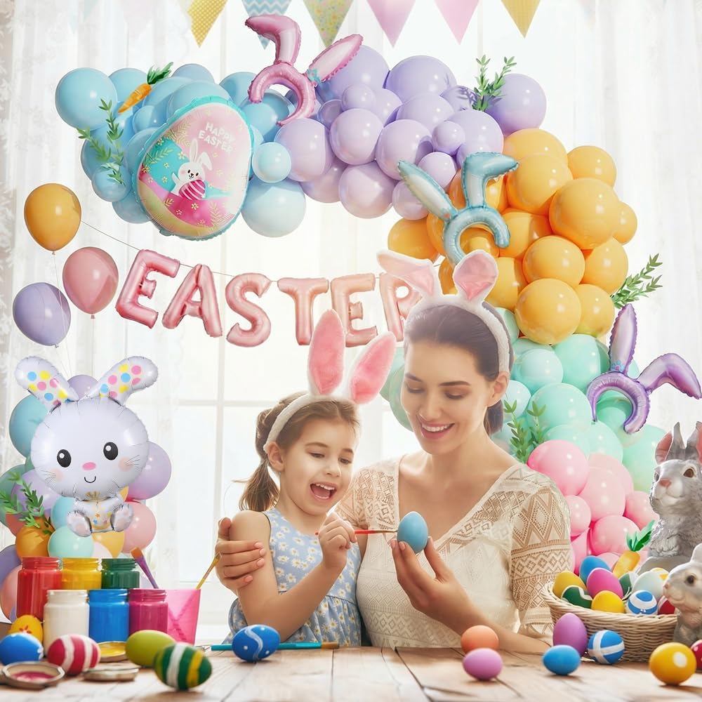 Pastel Easter Balloon Arch Kit by [Brand Name] - 145PCS with Bunny Ear Headband & Foil Balloons for Spring Celebrations