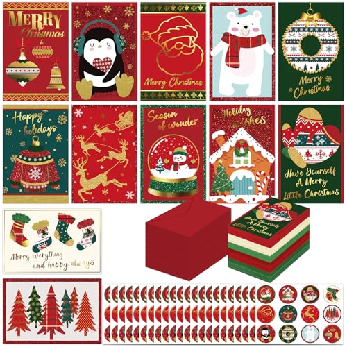 240 Sets Christmas Cards Bulk with Envelopes and Stickers Holiday