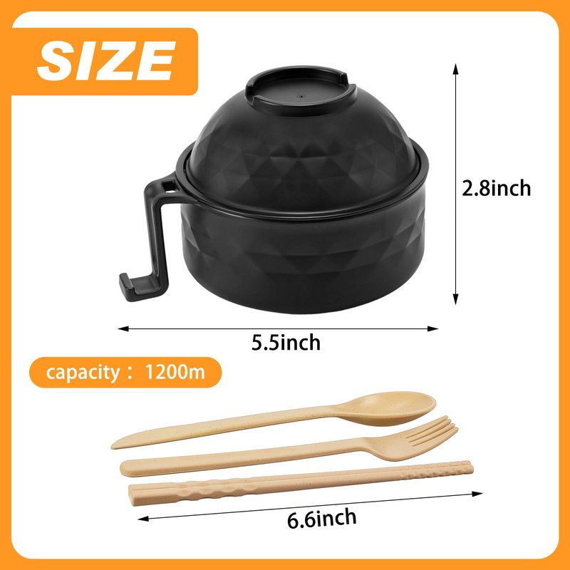 Romooa 6 Sets Microwave Ramen Bowl Set 33 oz Wheat Straw Instant Ramen Cooker Set Portable Noodle Cooker with Handle Noodle Bowl with Spoon Chopsticks Fork College Dorm Room (Elegant Colors)