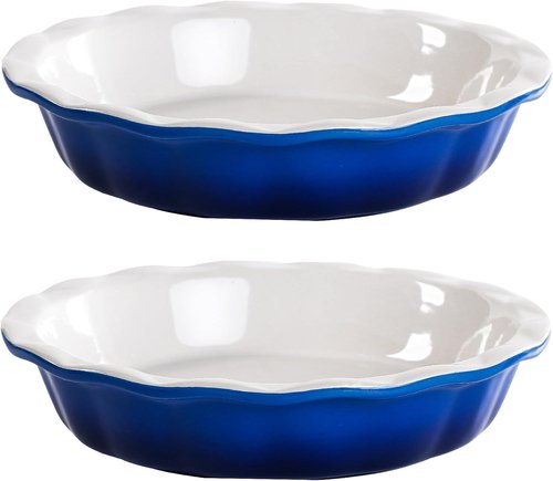 Lareina Ceramic Pie Pans - Non-Stick Deep Dish Set of 2, 9 Inch, Blue | Oven & Dishwasher Safe