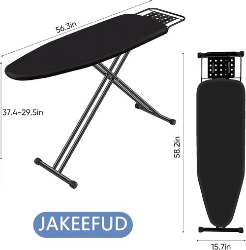 Jakeefud Full Size Ironing Board - 15" X 47" with Heat Resistant Cover & Safety Iron Rest