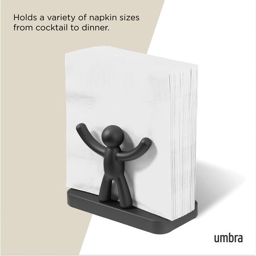 Umbra Buddy Paper Napkin Holder With Fun and Functional Design - Original Molded Wood and Plastic With Matte Black Finish Kitchen & Dining Room Paper Storage - Holds Various Sizes of Paper Napkins