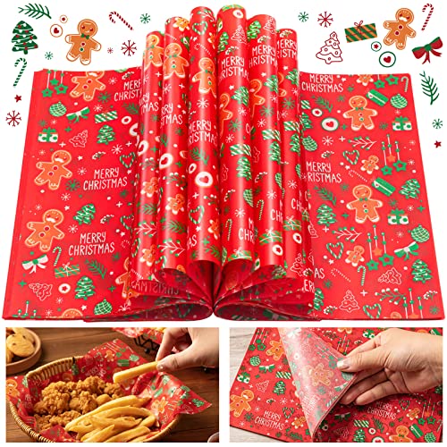 KVCSYAW 100 Pcs Christmas Wax Paper for Food - Red Biscuit Style