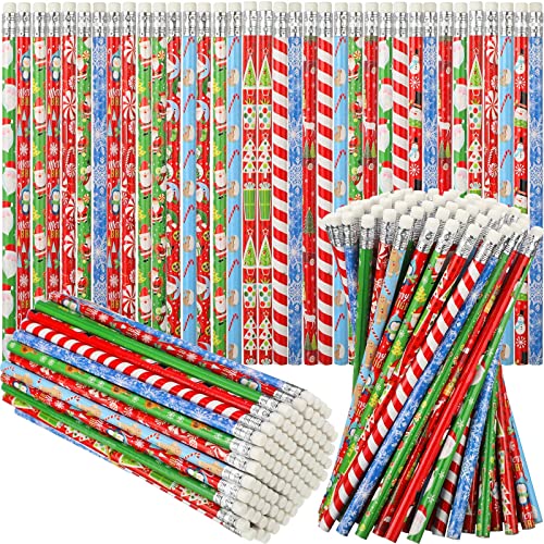Christmas Pencils Set - 360 Assorted Holiday Wooden Stationery with Erasers - Variation 1