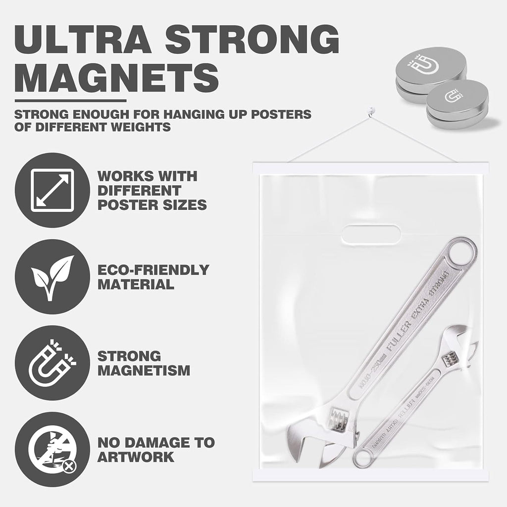 Ywlake Magnetic Poster Hanger - Wood Frame for 9x12, 9x14, 9x17 Posters | White Hanging Kit for Artwork