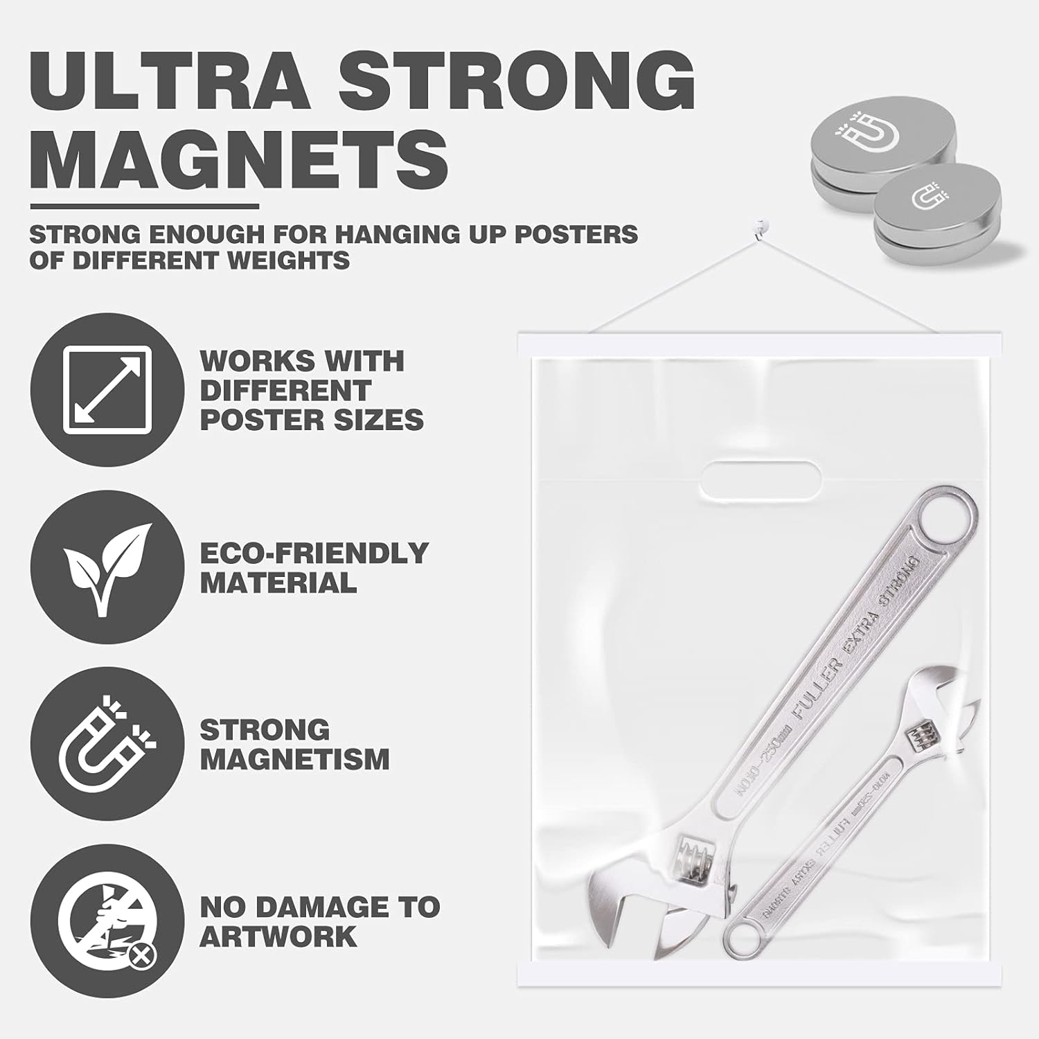 Ywlake Magnetic Poster Hanger - Wood Frame for 9x12, 9x14, 9x17 Posters | White Hanging Kit for Artwork