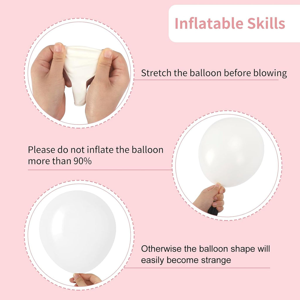 RUBFAC White Balloons - 129-Piece Set in Various Sizes | Perfect for Weddings, Parties & Baby Showers