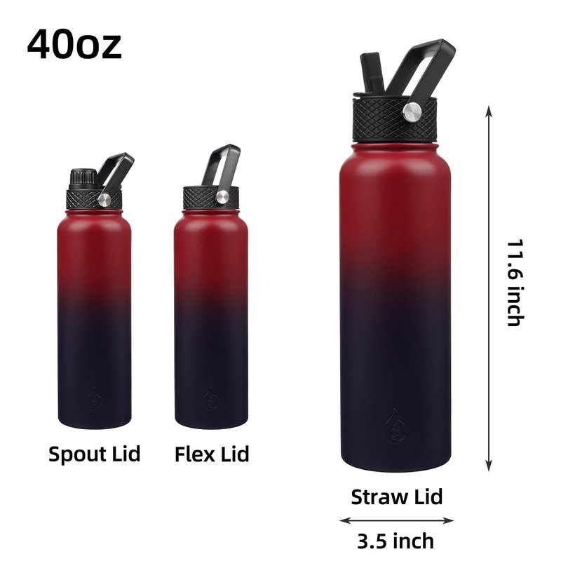 BJPKPK Insulated Water Bottles with Straw Lid, 40oz Cold & Hot Thermo, Stainless Steel Metal Water Bottle with 3 Lids, Reusable Thermo, Cups, Mugs, Tumblers,Charming Red