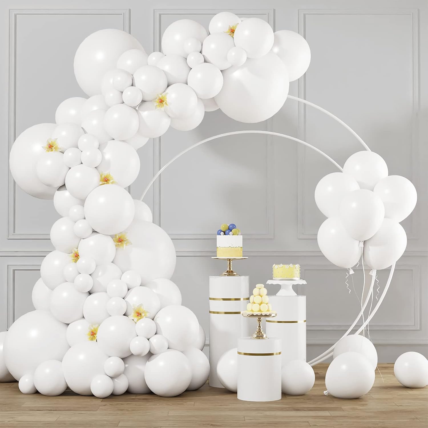 RUBFAC White Balloons - 105pcs in 5/10/12/18 Inch Sizes | Ideal for Garland, Party & Event Decorations