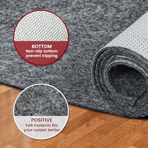 8x10 ft Waterproof Rug Pad, Non-Slip Felt Carpet Pad for Hardwood Floors