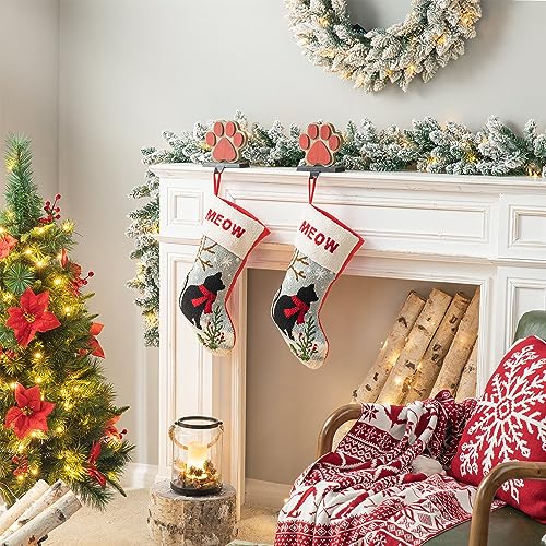 Cat Christmas Stocking 20in - Handmade Hooked Red 3D Cat Face with Gift Pocket, Glitzhome