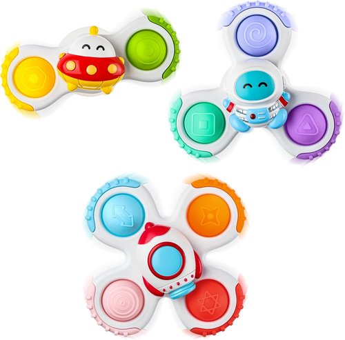 ALASOU Pop Suction Cup Spinner Toys - Sensory Airplane Travel Set for Infants & Toddlers | Ideal Gift for Ages 1-2