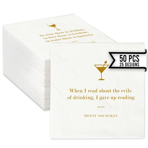 Drinking Quote Bar Napkins – 50 PCS Funny Cocktail Napkins for Adults with 25 Unique Quotes, Perfect for Weddings, Parties, and Events