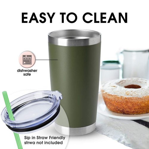 HASLE OUTFITTERS 20oz Tumblers Bulk Stainless Steel Cup with Lid Double Wall Vacuum Insulated Coffee Mug for Cold & Hot Drinks 8 Pack, Army Green