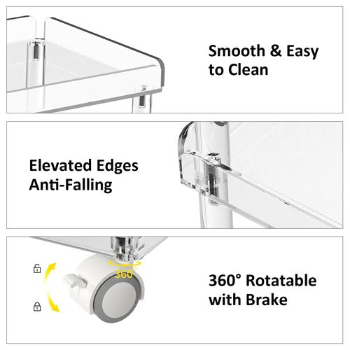 Aquiver Acrylic Slim Storage Cart - 3 Tier Utility Rolling Cart - for Kitchen, Bathroom, Living Room, Laundry, Narrow Places - 15.6'' L x 8.7'' W x 23.6'' H