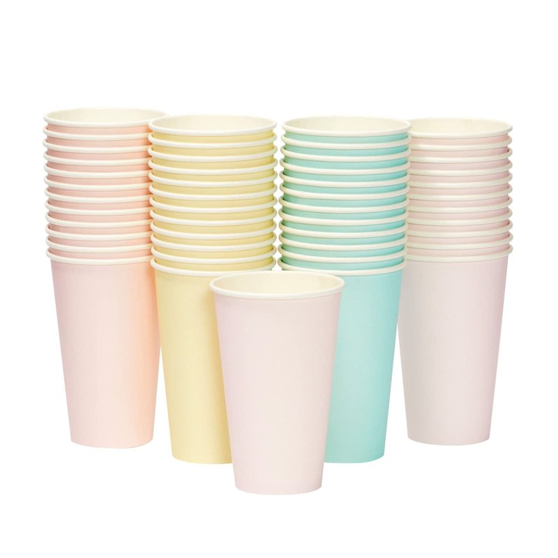 Sparkle and Bash Disposable Coffee Cups with Lids - 16 Oz, 48 Pack, Compostable Pastel Colors - Insulated Hot Paper Cups with Lids & Disposable Coffee Sleeves