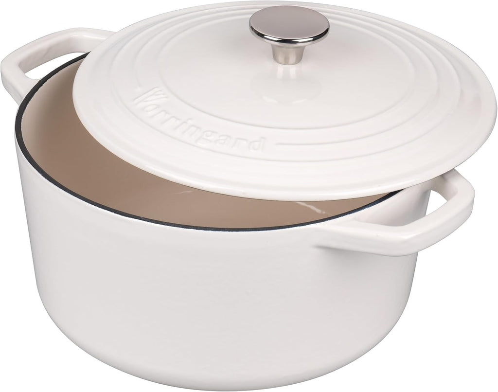 VORRINGARD Enameled Cast Iron Dutch Oven - Perfect for Sourdough Bread Baking | 6QT, White
