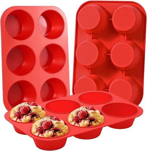 CAKETIME Jumbo Silicone Muffin Pan - Non-Stick 6 Cup Design | BPA Free for Baking Giant Muffins & Cupcakes
