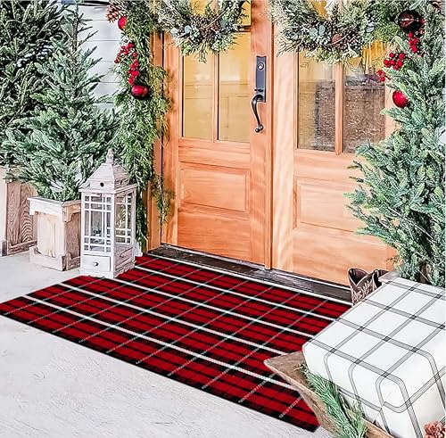 Buffalo Plaid Outdoor Rug 2'x4'3" Red & Black Front Porch Doormat
