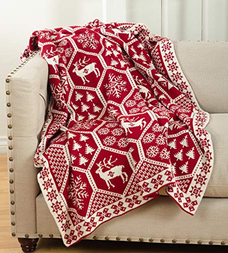 Saro Lifestyle Christmas Knit Throw Blanket 50x60, Red