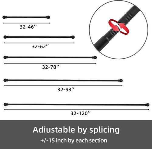 GXOACKJ Black Curtain Rods - Heavy Duty Metal Set for Windows 28 to 78 Inches | 2 Pack with Brackets