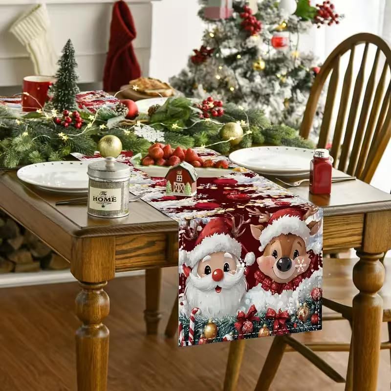 Generic Christmas Santa Claus Deer Snow Table Runner 13x48 Inch - Holiday Home Decor