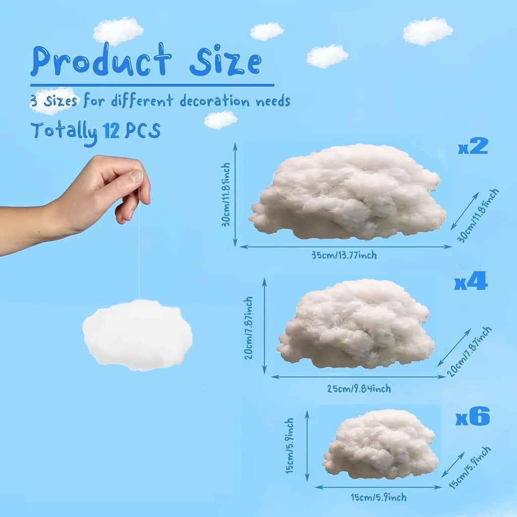 Skiennix 12 Pcs Artificial Cloud Props - 3D Hanging Decorations for Weddings & Parties | Small, Medium, Large