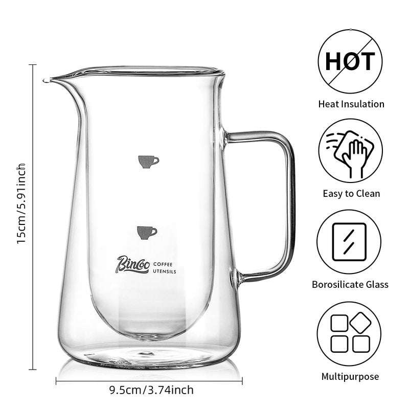 Double Wall Glass Coffee Carafe - 400ML/14oz Small Coffee Decanter Coffee Server for Pour Over, Coffee Pot, Borosilicate Glass For Coffee, Tea, Whiskey, Cocktails & All Beverages