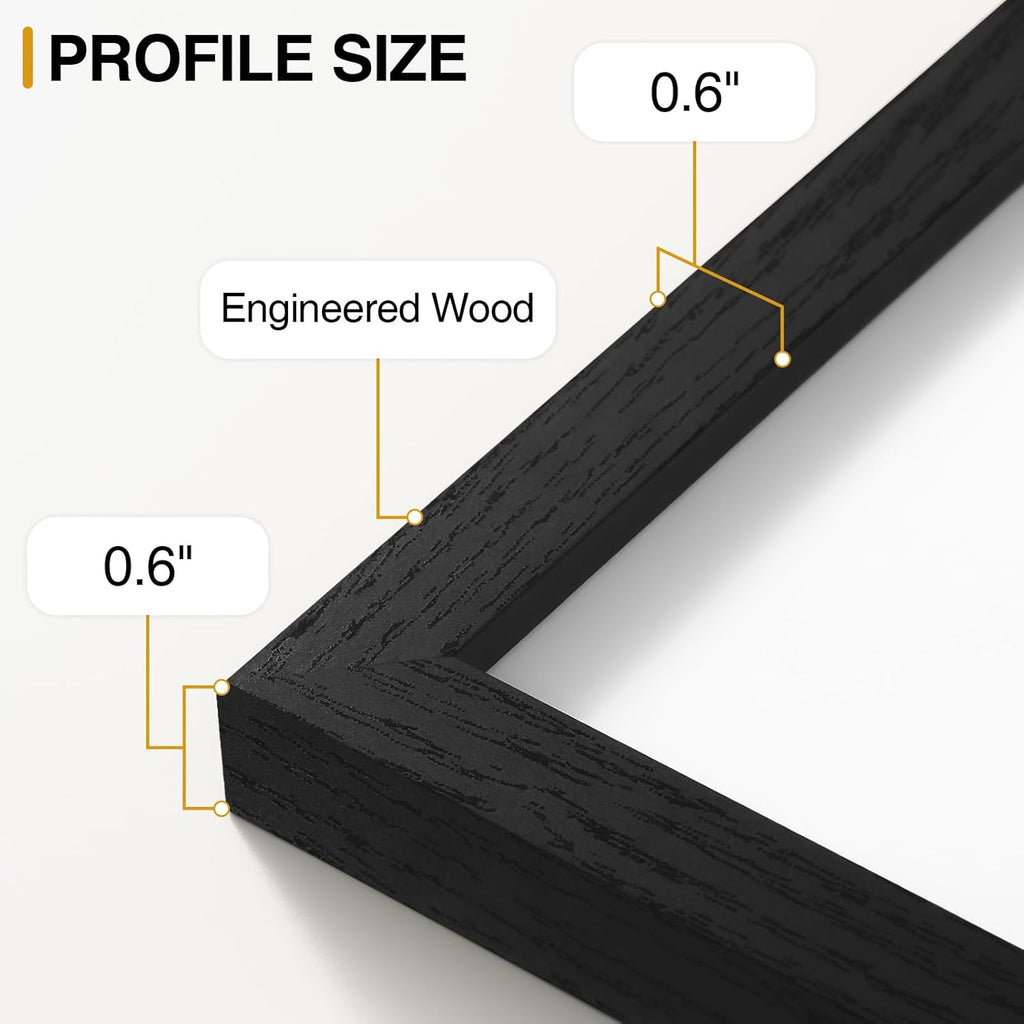 Vittanly Picture Frame Set of 3 - 4x6 & 3.5x5 Display Options | Black Engineered Wood for Wall & Tabletop