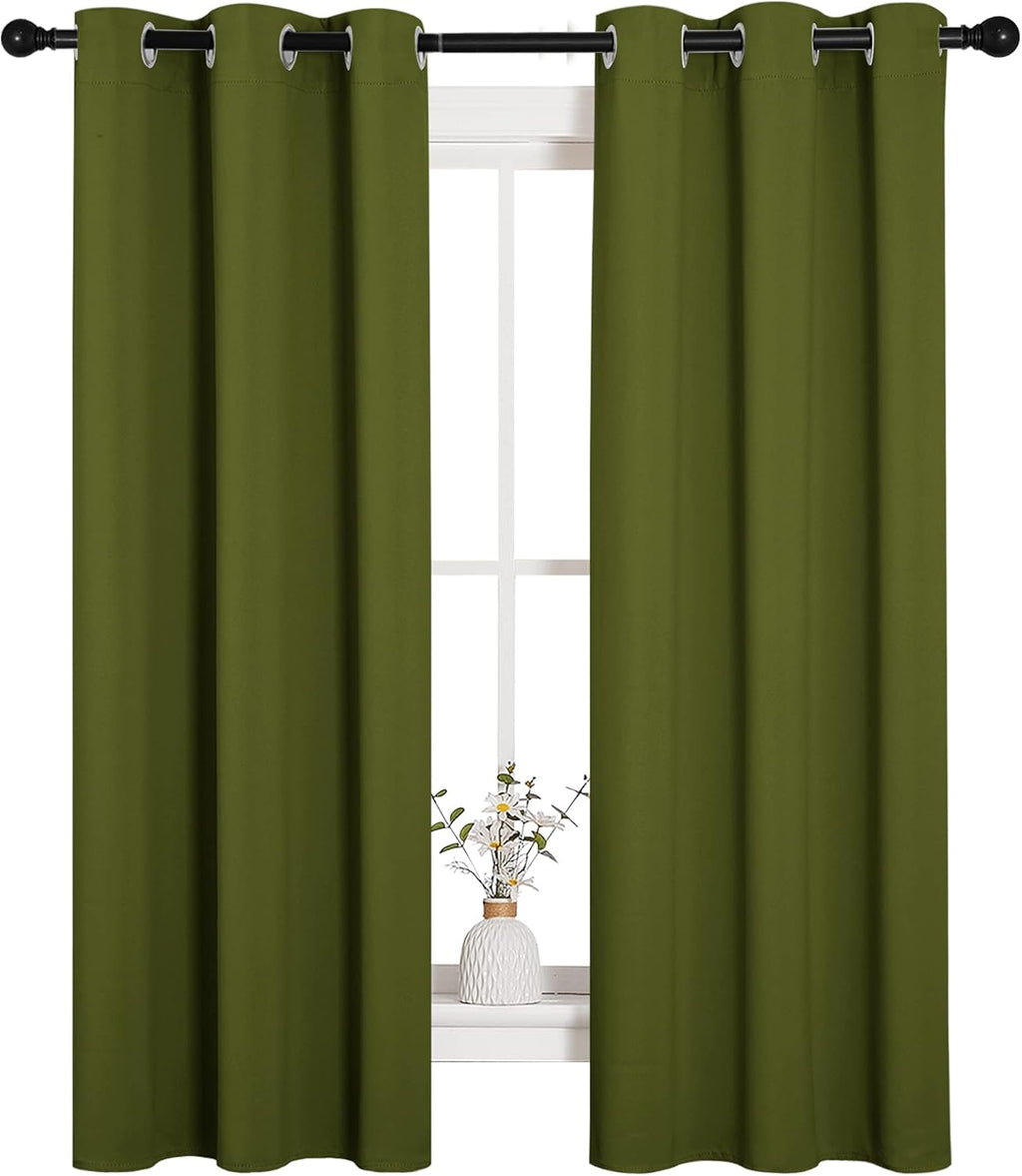 NICETOWN Blackout Kitchen Curtain Panels - Thermal Insulated Grommet Drapes | Olive Green, 34x63 Inches