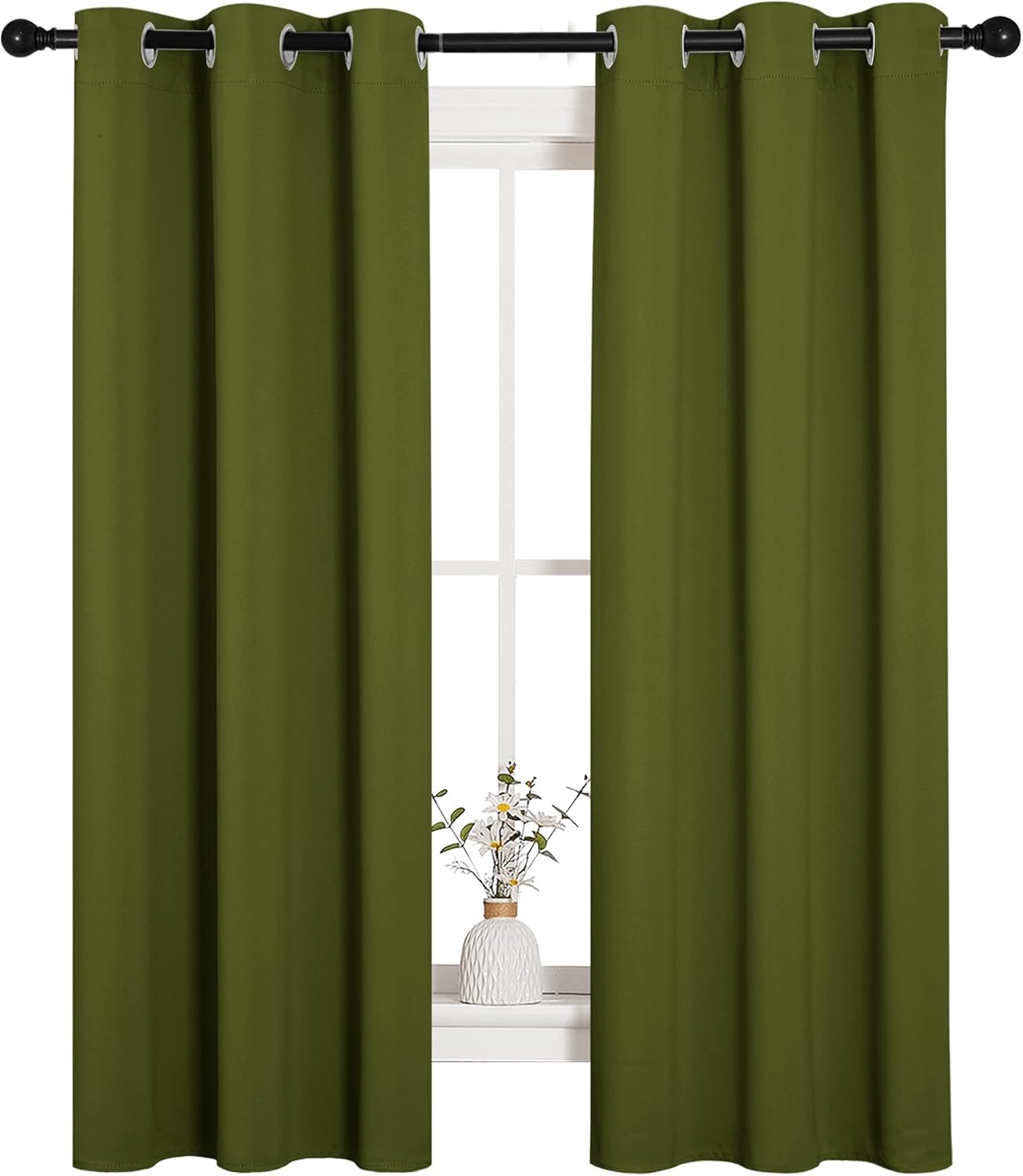NICETOWN Blackout Kitchen Curtain Panels - Thermal Insulated Grommet Drapes | Olive Green, 34x63 Inches