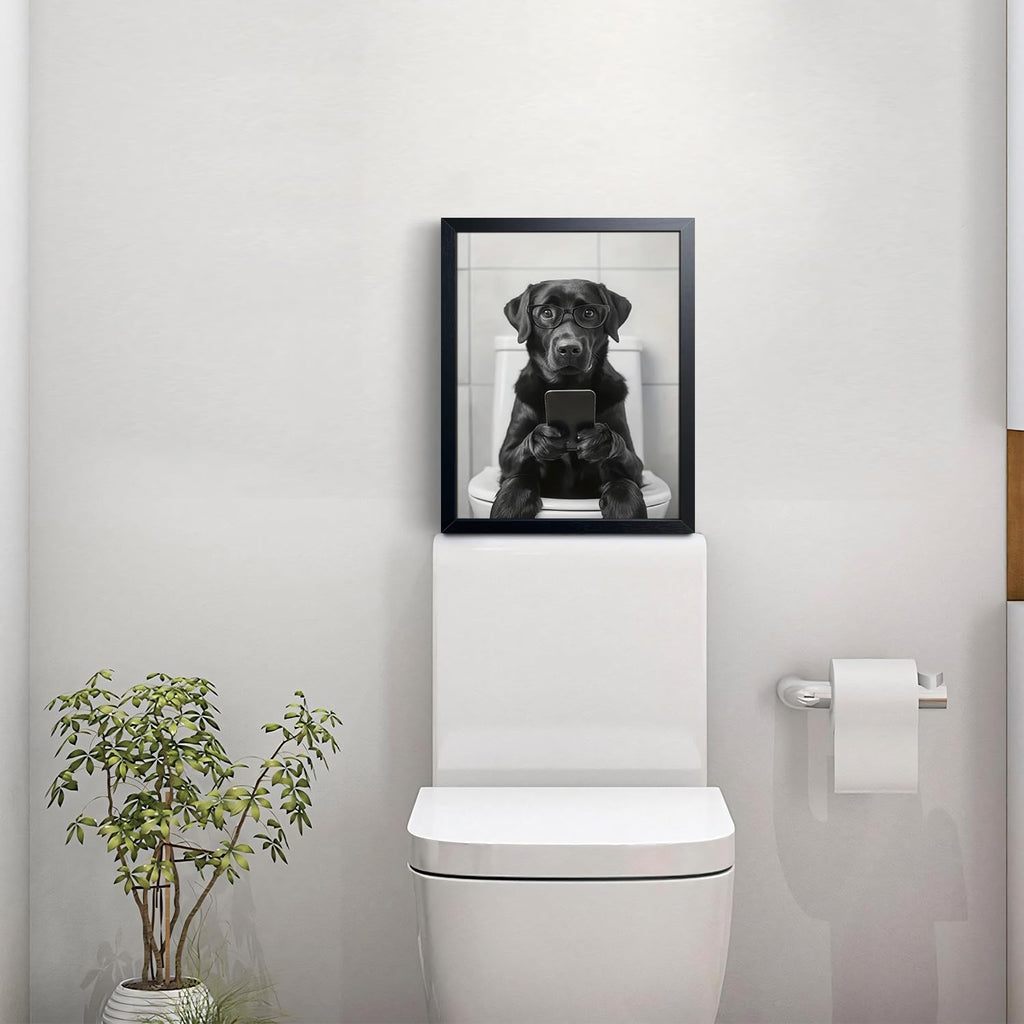 Regine Switzerland Funny Labrador Dog Canvas Print - Cute Bathroom Wall Art | 12x16 Inch Framed Decor