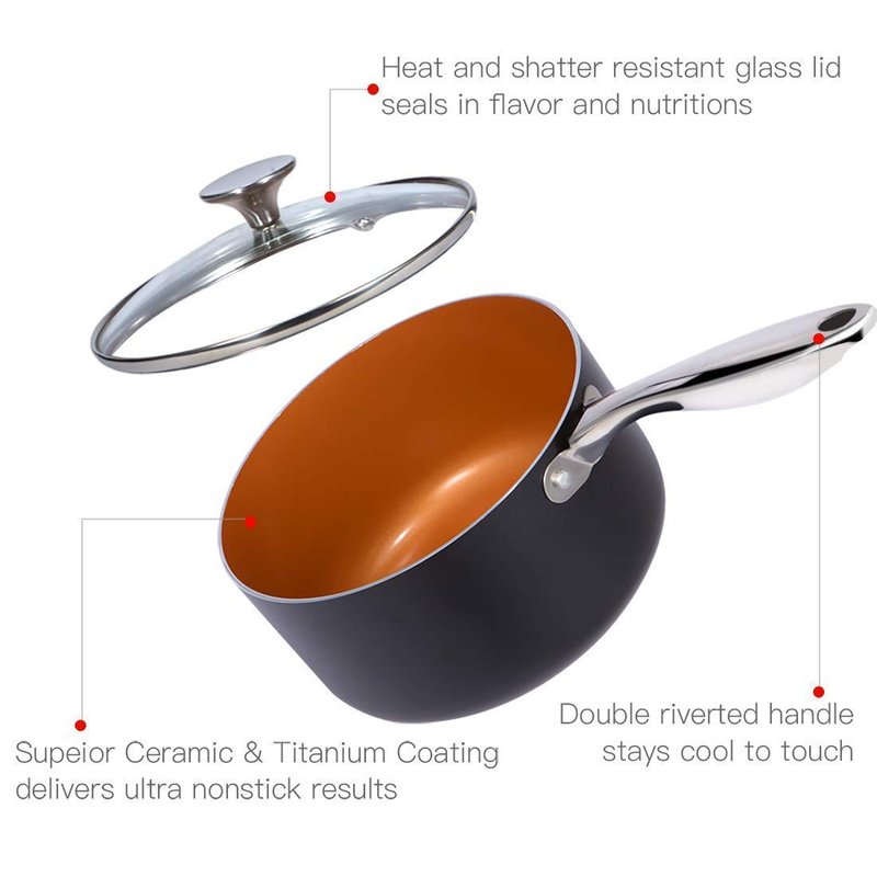 MICHELANGELO 2 Quart + 3 Quart Saucepan Set with Lid, Ultra Nonstick Coppper Sauce Pan with Lid, Small Pot with Lid, Ceramic Nonstick Saucepan Set, Small Sauce Pot, Copper Pot, Ceramic Sauce Pan Set