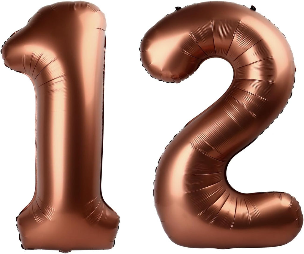 Skiennix Dark Brown Number 12 Balloon - 40 Inch Birthday Decoration for 12th Celebration