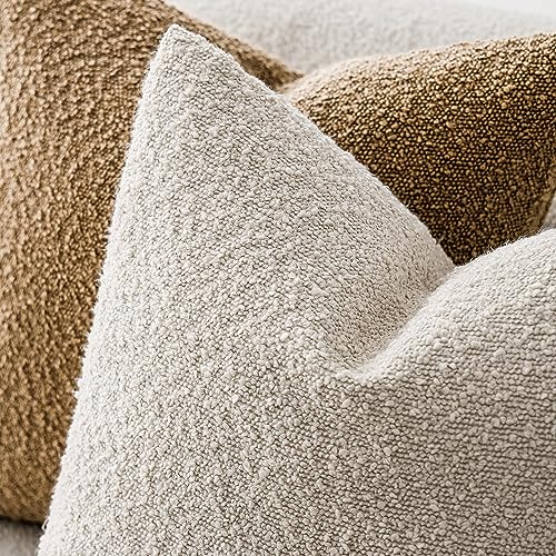 Textured Boucle Throw Pillow Covers 20x20, Pack of 2 - Soft Beige Cushion Covers