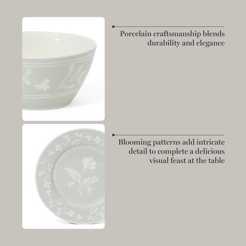 Martha Stewart Dinnerware Set - Maiden Crown 12-Piece Floral Dish Set in Sage Green | Microwave & Dishwasher Safe