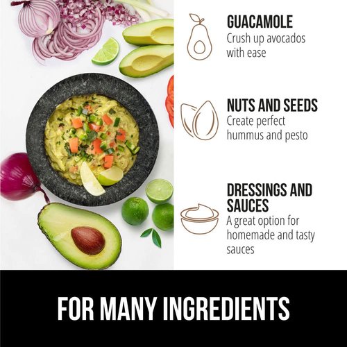 GORILLA GRIP 100% Natural Granite Stone Mortar and Pestle Set, Non-Scratch Base, Heavy Duty Polished Molcajete Guacamole Salsa Bowl, Grind Seeds, Herbs, Pills, Kitchen Lab Muddler, 1.5 Cup Black