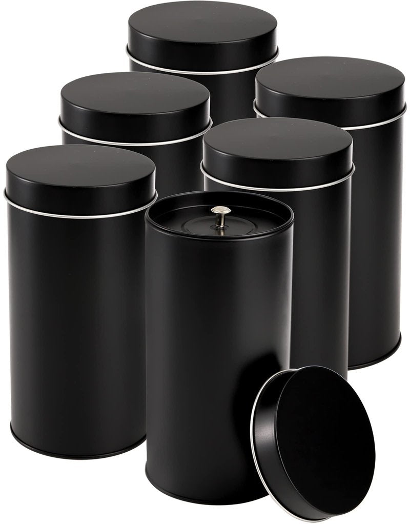 Yesland 6 Pack Tea Tin Canister with Airtight Double Lids, 32 Fl Oz Tin Can Box and Large Round Kitchen Canisters for Loose Tea, Coffee, Candy, Herbs and Spices(Black)