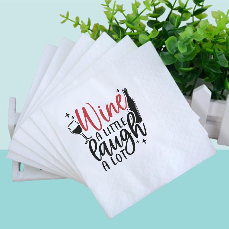 VOWFOO Funny Fiesta Wine Drinking Quotes Saying Cocktail Napkins Party Beverage Bar Paper Novelty Humorous Quirky Gag Gift 100Pcs 4.5 x 4.5 15-ply(Wine A Little Laugh A Lot)