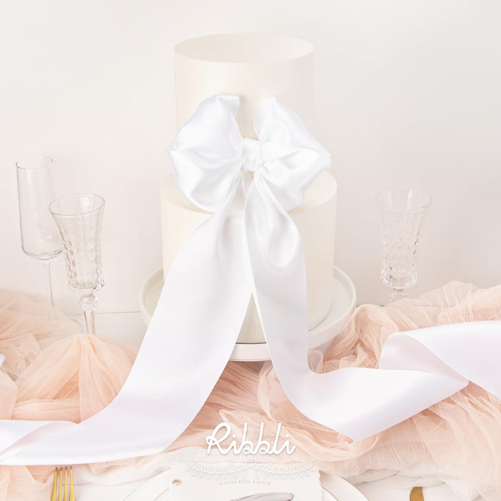 Ribbli White Satin Ribbon - 4 Inch Wide Double-Faced Satin for Weddings, Gifts & Crafts | 10 Yards