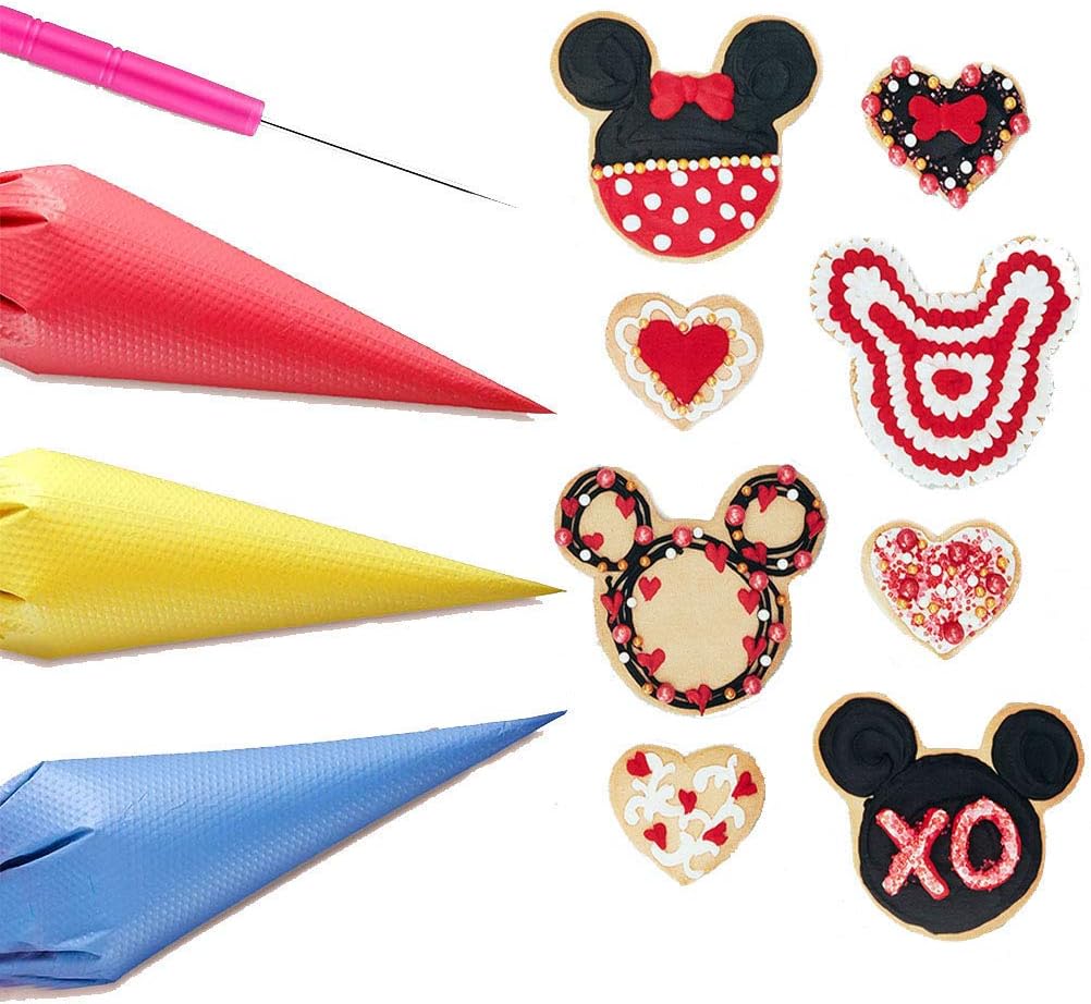 Tipless Piping Bags by 122Pieces - 100 Disposable Pastry Bags for Icing & Cookie Decorating - Includes 10 Ties, 10 Clips & 2 Scriber Needles - Ideal for Cakes & Cookies (10 Inch)