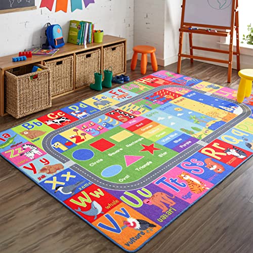 Educational Kids Learning Area Rug - 4x6 Non-Slip Alphabet Play Mat