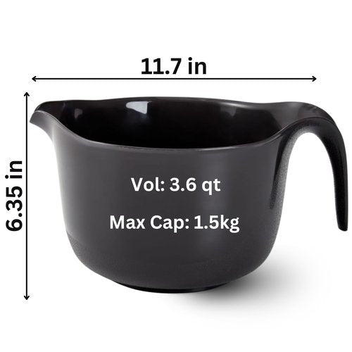 Osnell USA 2 Pcs Large Mixing Bowls with Handles, 3.6 qt - Plastic Nesting Bowls for Kitchen, Lightweight Batter Bowls, Easy to Clean, Black & Gray