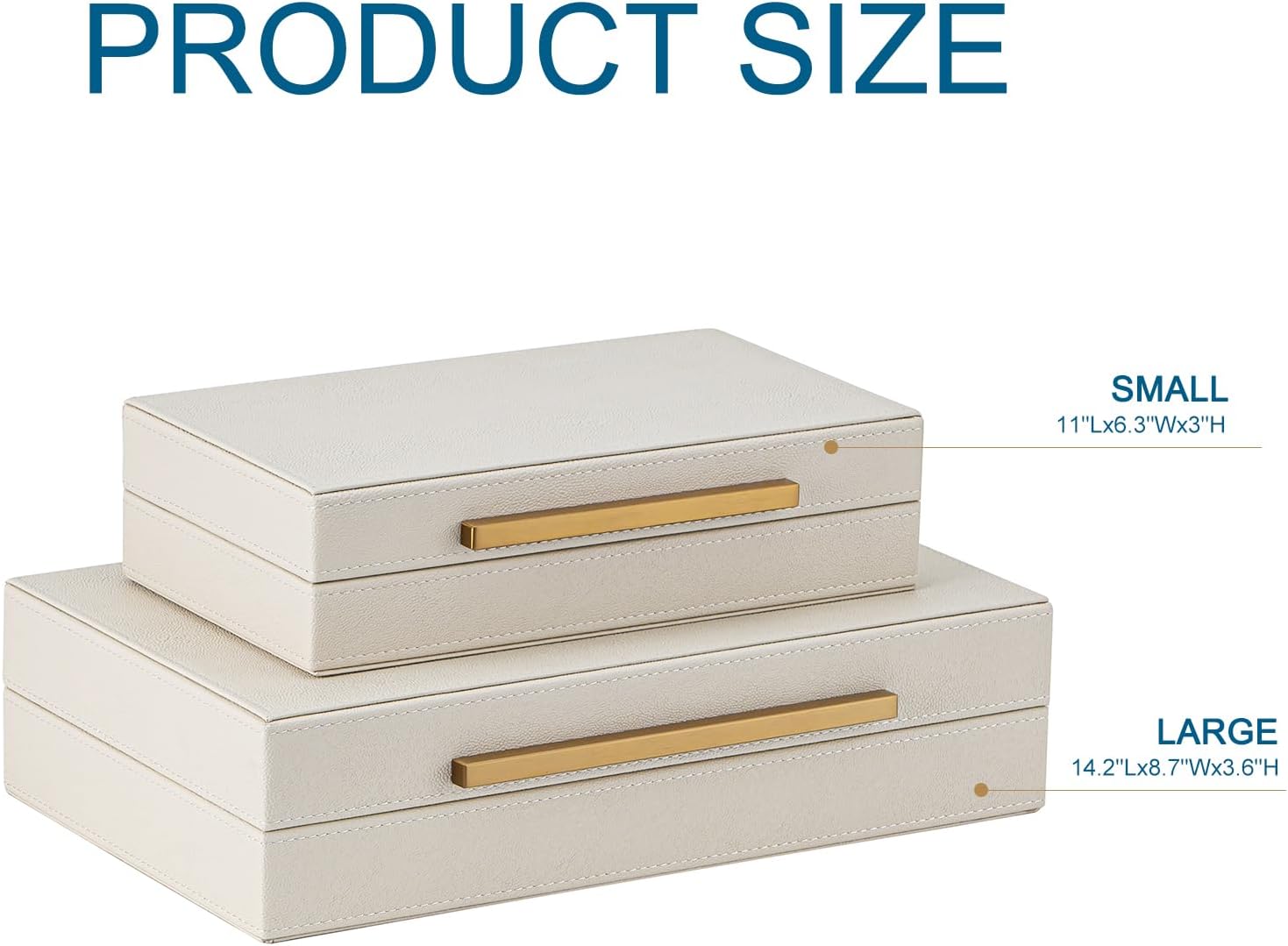 XIGEXIGE Faux Leather Jewelry Box - Large Stackable Organizer Set of 2 in Beige Shagreen with Gold Handles